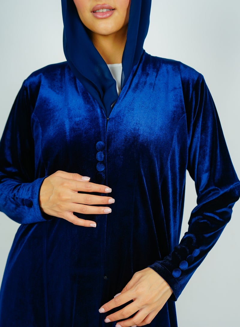 Rosette Abaya Button  velvet abaya Style with Cut Design - Image 4